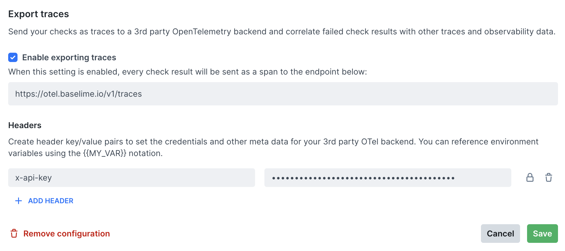 Provide URL and header with authentication